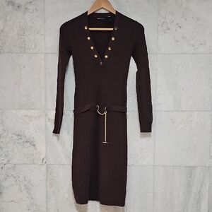 Moda International Brown Dress with Gold Details